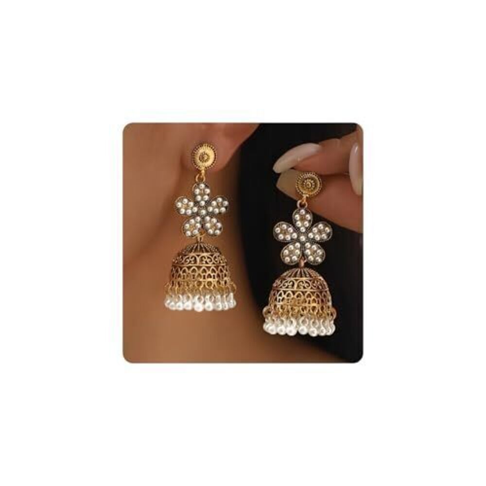 7761 Gold Jhumka Indian Earrings Vintage Indian Bollywood Chandelier